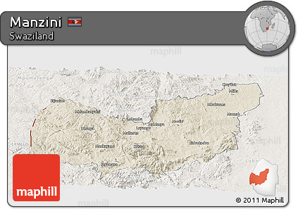 Shaded Relief Panoramic Map of Manzini, lighten