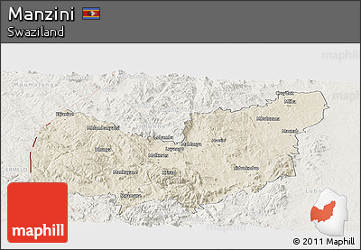 Shaded Relief Panoramic Map of Manzini, lighten
