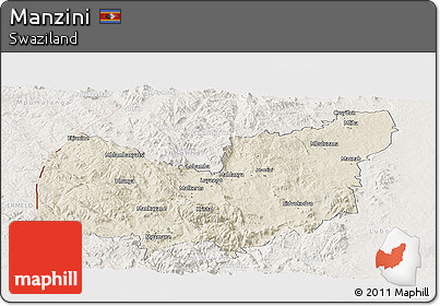 Shaded Relief Panoramic Map of Manzini, lighten