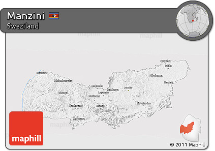 Silver Style Panoramic Map of Manzini, single color outside