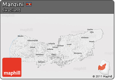 Silver Style Panoramic Map of Manzini, single color outside