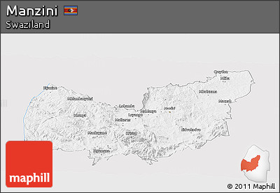 Silver Style Panoramic Map of Manzini, single color outside