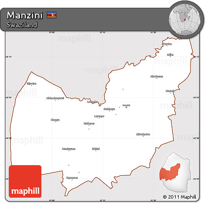 Classic Style Simple Map of Manzini, cropped outside