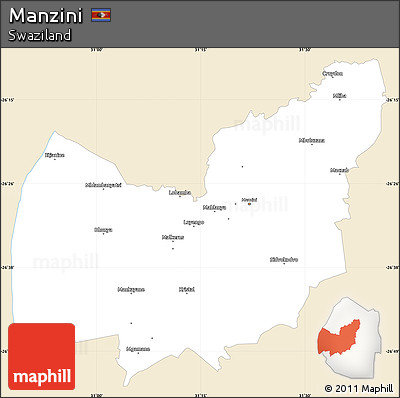 Classic Style Simple Map of Manzini, single color outside