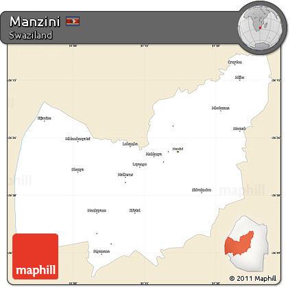 Classic Style Simple Map of Manzini, single color outside