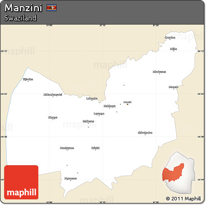 Classic Style Simple Map of Manzini, single color outside