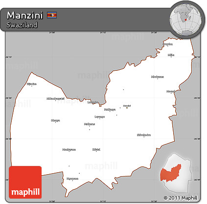 Gray Simple Map of Manzini, cropped outside
