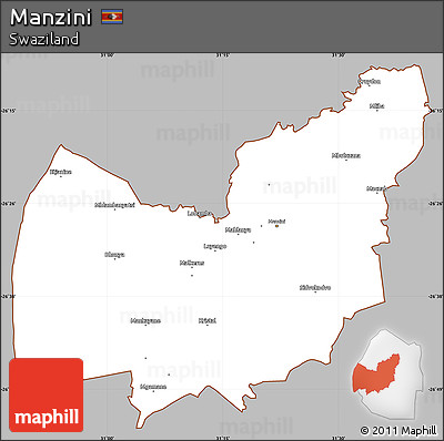 Gray Simple Map of Manzini, cropped outside
