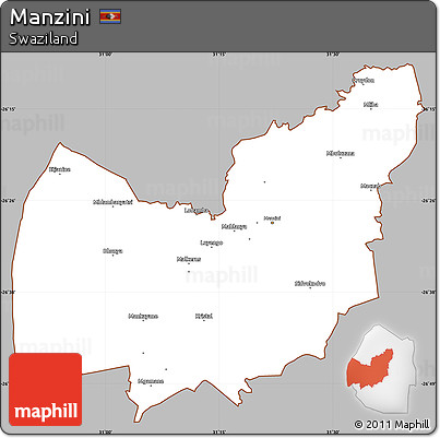Gray Simple Map of Manzini, cropped outside