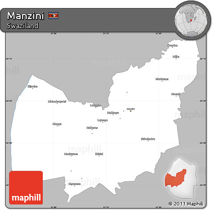 Gray Simple Map of Manzini, single color outside