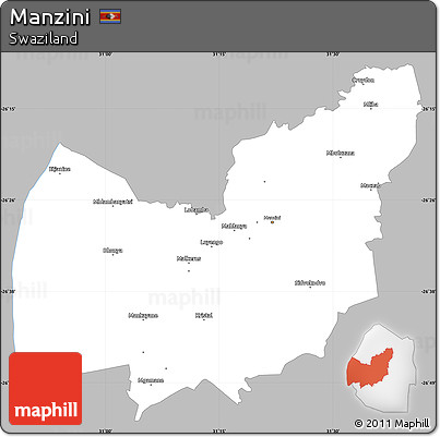 Gray Simple Map of Manzini, single color outside