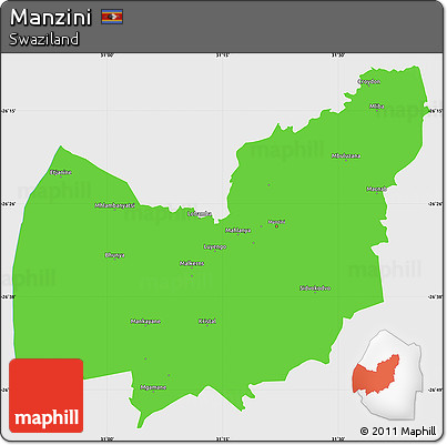Political Simple Map of Manzini, single color outside