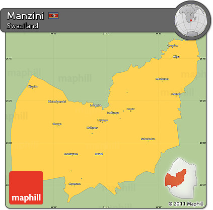 Savanna Style Simple Map of Manzini, single color outside