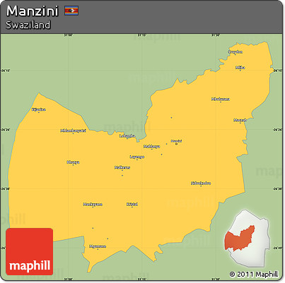 Savanna Style Simple Map of Manzini, single color outside