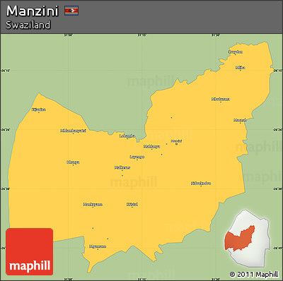 Savanna Style Simple Map of Manzini, single color outside