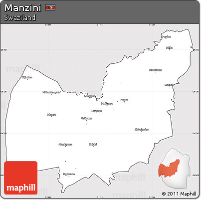Silver Style Simple Map of Manzini, cropped outside
