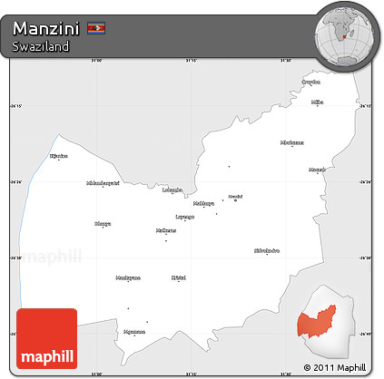 Silver Style Simple Map of Manzini, single color outside