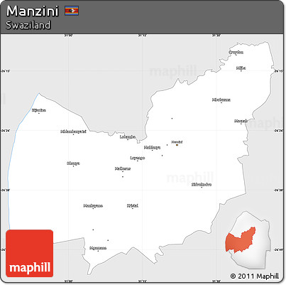 Silver Style Simple Map of Manzini, single color outside