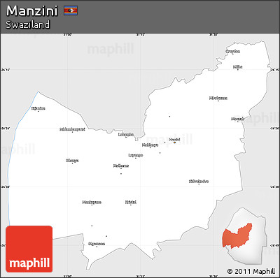 Silver Style Simple Map of Manzini, single color outside