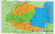 Political Panoramic Map of Swaziland, political shades outside