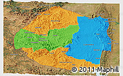 Political Panoramic Map of Swaziland, satellite outside, bathymetry sea