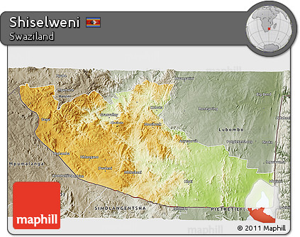 Physical 3D Map of Shiselweni, semi-desaturated