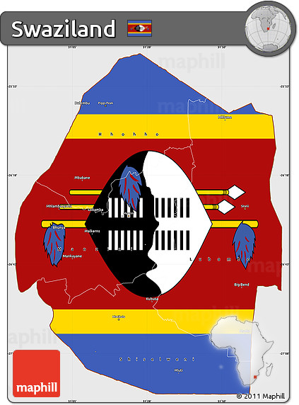 Flag Simple Map of Swaziland, single color outside