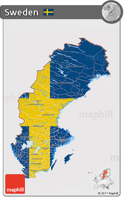 Flag 3D Map of Sweden, flag centered