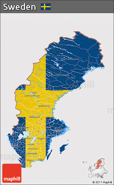 Flag 3D Map of Sweden, flag centered