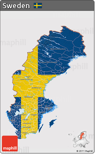 Flag 3D Map of Sweden, flag centered