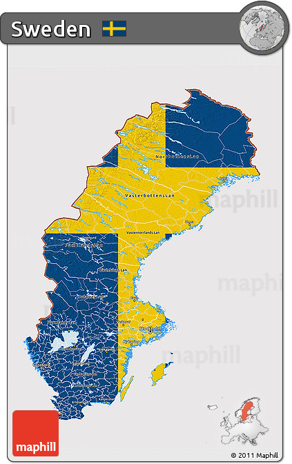 Flag 3D Map of Sweden, flag aligned to the middle