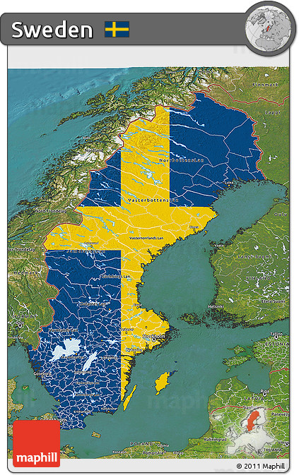 Flag 3D Map of Sweden, satellite outside, flag rotated