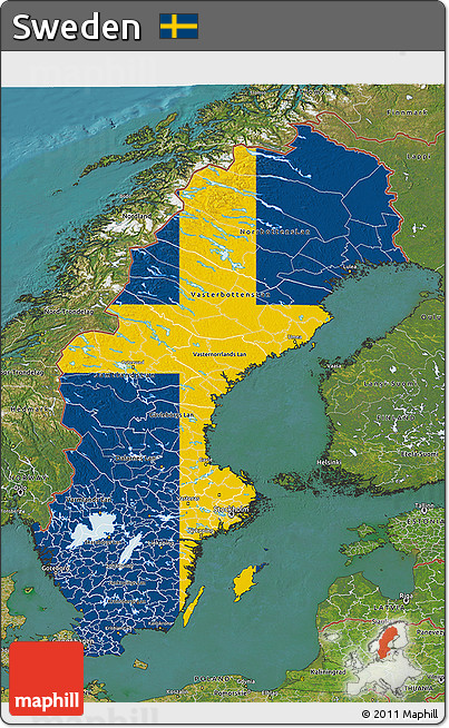 Flag 3D Map of Sweden, satellite outside, flag rotated