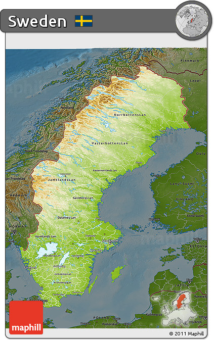 Physical 3D Map of Sweden, darken