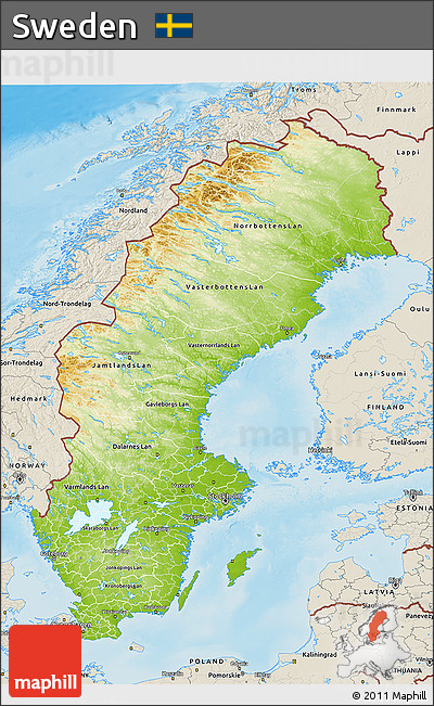 Physical 3D Map of Sweden, shaded relief outside