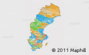Political 3D Map of Sweden, cropped outside