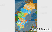 Political 3D Map of Sweden, darken