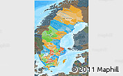 Political 3D Map of Sweden, darken, semi-desaturated, land only