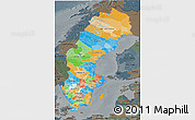 Political 3D Map of Sweden, darken, semi-desaturated