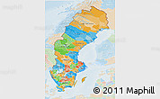 Political 3D Map of Sweden, lighten