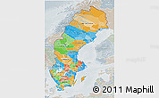 Political 3D Map of Sweden, lighten, semi-desaturated