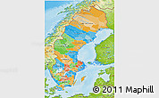 Political 3D Map of Sweden, physical outside