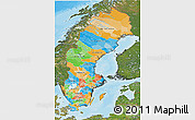Political 3D Map of Sweden, satellite outside, bathymetry sea