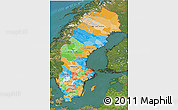 Political 3D Map of Sweden, satellite outside