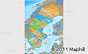 Political 3D Map of Sweden, semi-desaturated, land only