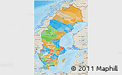 Political 3D Map of Sweden, shaded relief outside, bathymetry sea