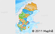 Political 3D Map of Sweden, single color outside, bathymetry sea