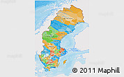 Political 3D Map of Sweden, single color outside