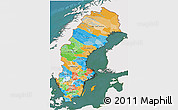 Political 3D Map of Sweden, single color outside, satellite sea