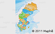 Political 3D Map of Sweden, single color outside, shaded relief sea